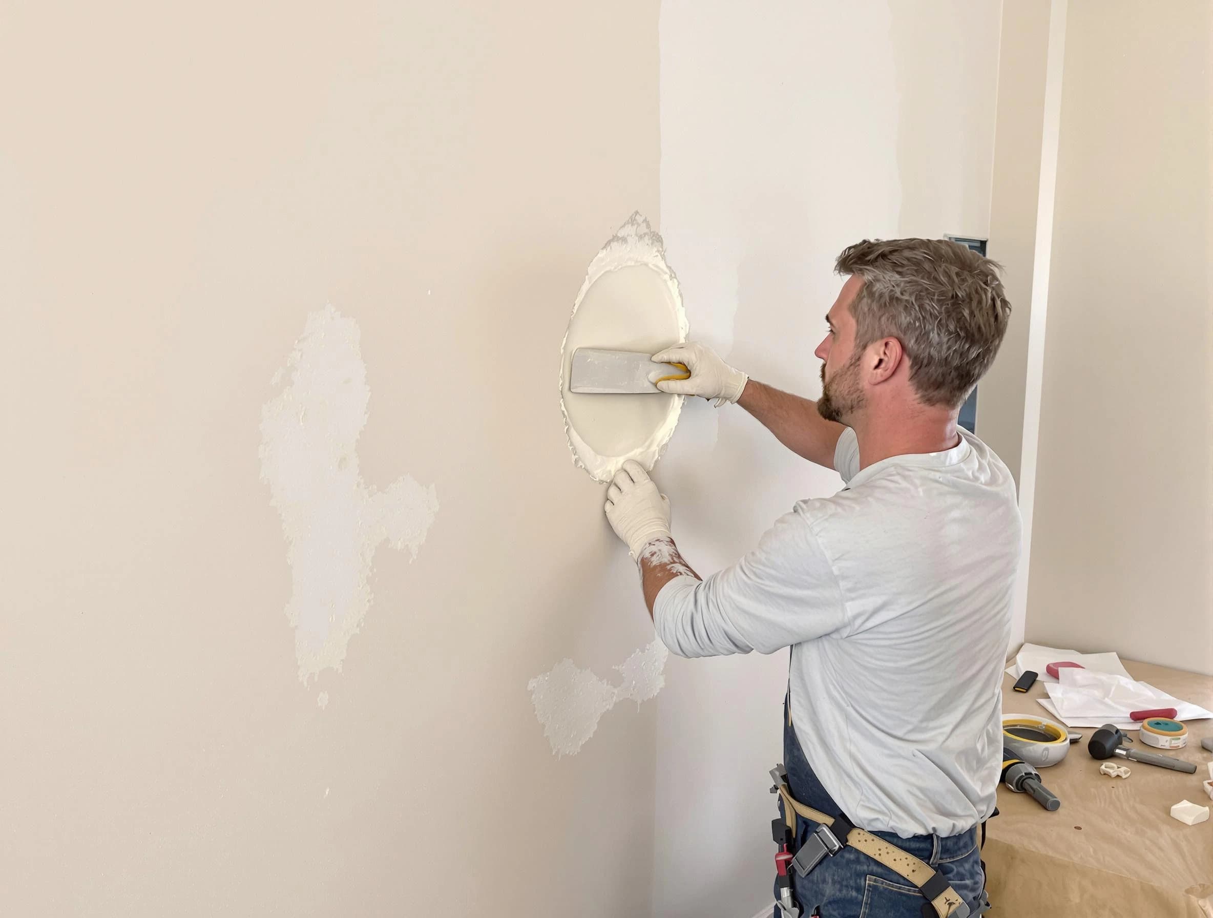 Tallmadge House Painters technician patching a drywall hole in Tallmadge, OH