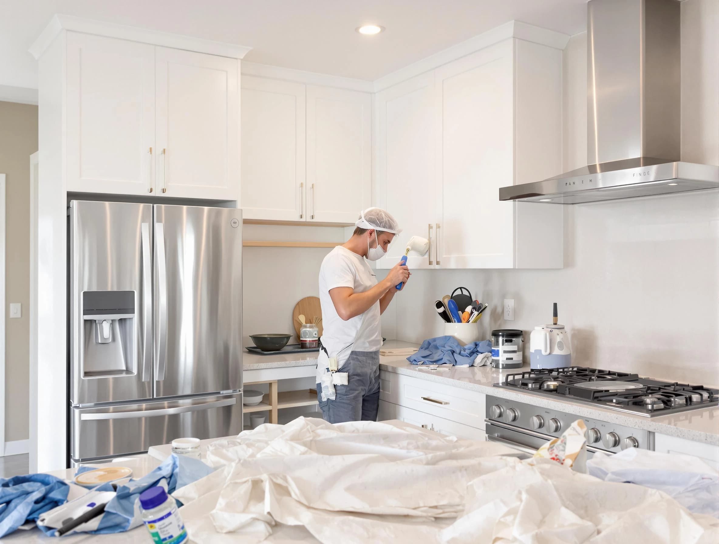 Tallmadge House Painters painter applying a fresh coat in a kitchen located in Tallmadge, OH