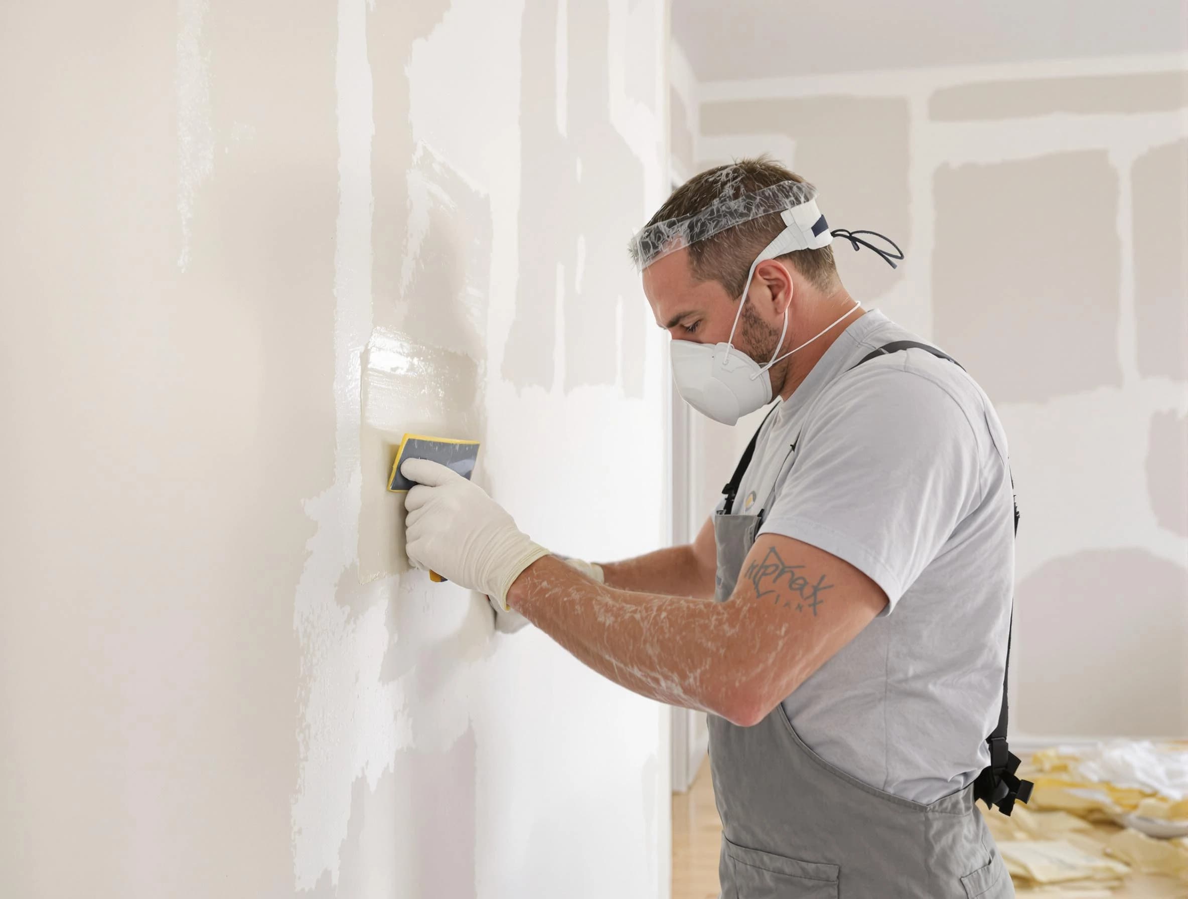 Tallmadge House Painters technician applying mud to drywall seams in Tallmadge, OH